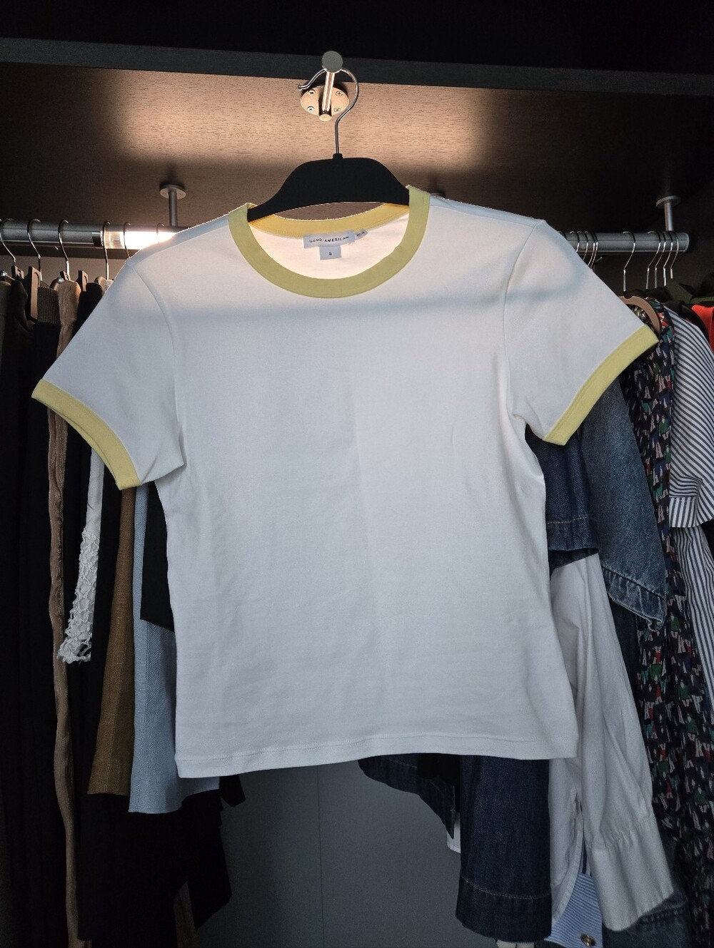 Good American White Tee with Yellow Trim